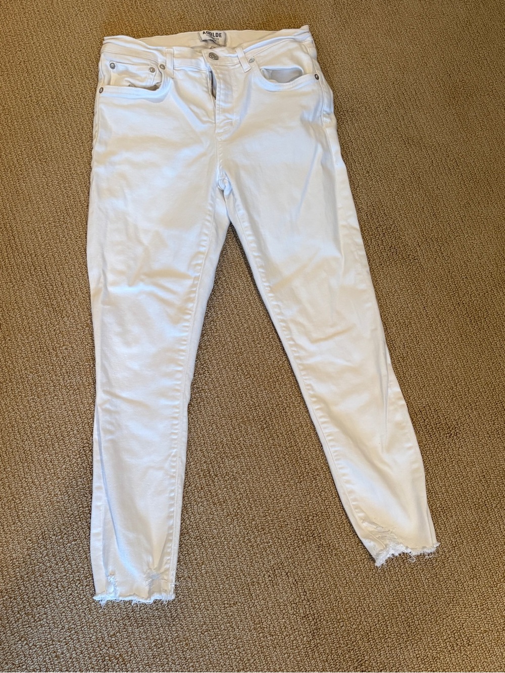 Agolde White High-Rise Raw Hem Skinny Jeans